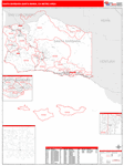 Santa Barbara-Santa Maria-Lompoc Metro Area Wall Map Red Line Style